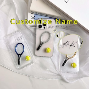 Capa de celular esportiva com bola de tênis 3D personalizada com nome, estética Y2K iPhone 16 15 14 13 12 11 pro Max plus Samsung Galaxy s22 s23 s24 s25 capa para presentes