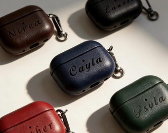 Personalized Custom Name leather AirPods Pro Case/Cover with Clip Hook Case Customized For AirPods 1 2 3 4 Pro 2 3 Women and men Cases