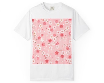Japanese Sakura Pattern T-Shirt | Cherry Blossom Floral Tee | Soft Pink Aesthetic Shirt | Unisex Streetwear Gift