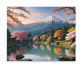 Puzzel, Japanse kunst: Fuji-berg en kersenbloesem, 120 x 252 x 500 stukjes, legspel, stressverlichting, familieactiviteit, mindfulness cadeau.