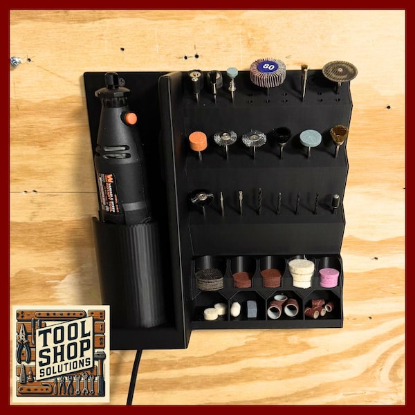 Rotary Tool Holder Wall Mount Permanent – 3D Printed Tool Organizer for Workshop & Woodworking – Wall-Mounted Storage for Garage + Shop
