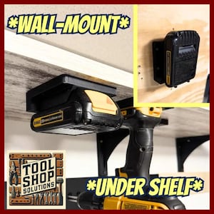 DeWalt Battery Holder - 3D Printed Dewalt Battery Holder for DeWalt Tools - For Workshop Under Shelf to hold Woodworking Tools