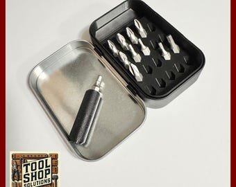 Altoid-Style Tin Screwdriver Bit Organizer - 20 Slot - Black Tin + 3D Printed Insert Tray with Mini Screwdriver (Tin Included)