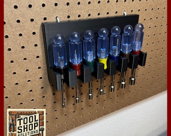 Oversized Nut Driver Holder Peg Board – 7 Slot - 3D Printed Tool Organizer for Workshop & Woodworking – Peg Hook Storage for Garage + Shop