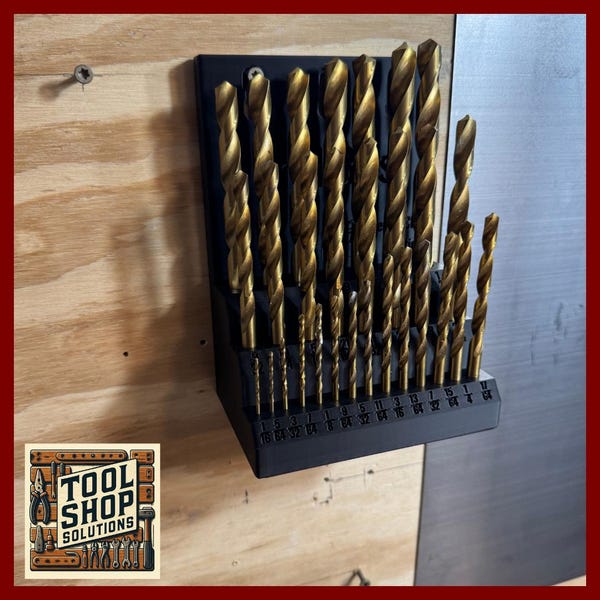 Standard Drill Bit Holder Wall Mount - 29-Slot - 3D Printed Organizer for Workshop & Woodworking – Wall-Mounted Storage for Garage + Shop