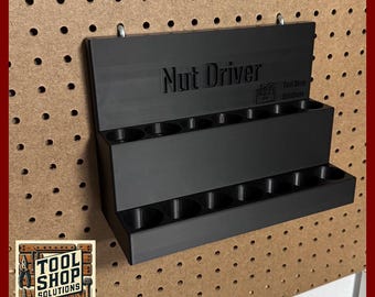 Klein® Nut Driver Holder Peg Board – 2-Tier - 14 Nut Drivers - 3D Printed Tool for Garage – Peg Hook Mount Storage for Garage + Shop