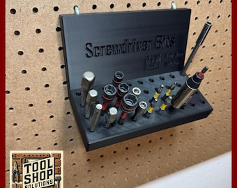 Screwdriver Bit Holder Peg Board – 40 Slot - 3D Printed Tool Organizer for Workshop & Woodworking – Peg Hook Mount Storage for Garage + Shop