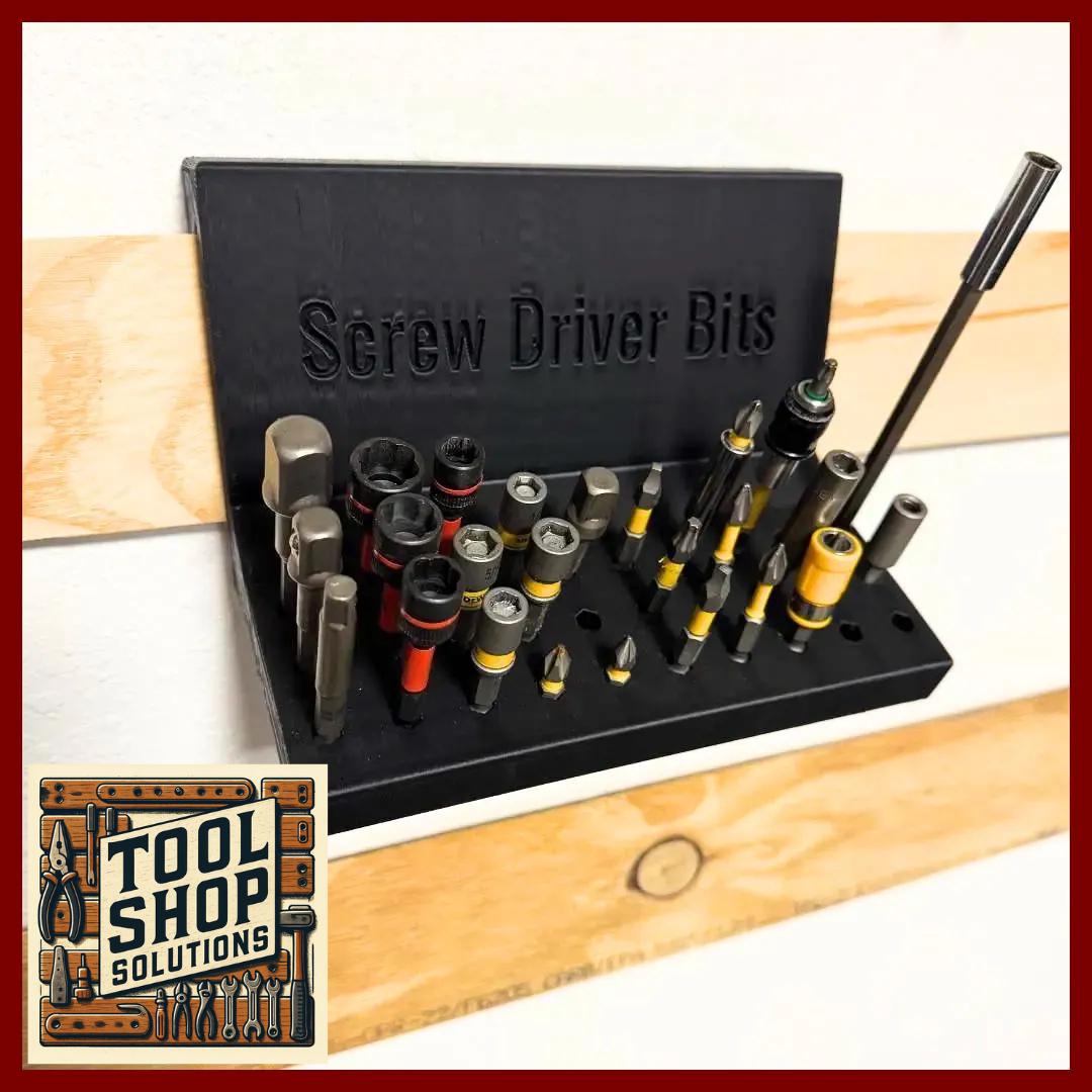 French Cleat Screwdriver Bit Holder - 3D Printed Organizer for 30 Driver Bits, Wall-Mount Tool Storage for Workshop Tools