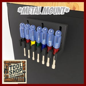 Nut Driver Holder Metal Mount – 7-Slot - 3D Printed Tool Organizer for Workshop & Woodworking – Magnetic Mount Storage for Garage + Shop