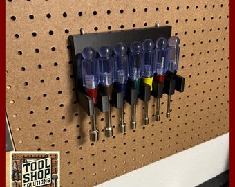 Nut Driver Holder Peg Board – 7-Slot - 3D Printed Tool Organizer for Workshop & Woodworking – Peg Hook Mount Storage for Garage + Shop
