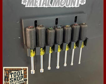 Klein Nut Driver Holder Metal Mount – 7-Slot - 3D Printed Tool Organizer for Workshop & Woodworking – Magnetic Storage for Garage + Shop