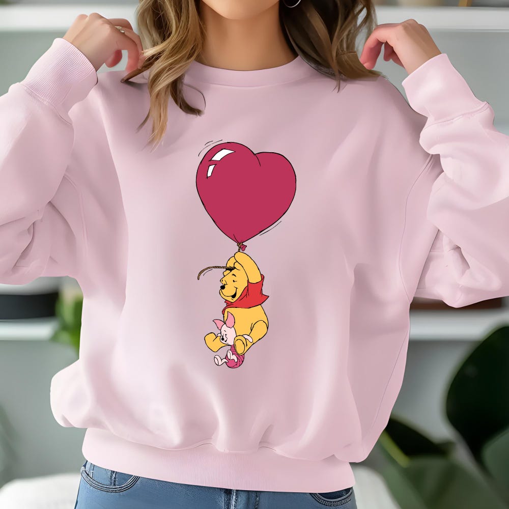 Valentine'S Day Disney Heart T-Shirt And Sweatshirt, Unisex Crewneck Valentines Day Gift For Her And For Him, Winnie Pooh Sweatshirt Bespoketshirt