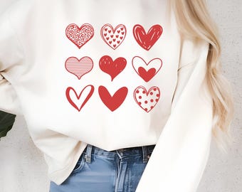 Valentine's Day Heart T-Shirt and Sweatshirt, Unisex Crewneck Valentines Day Gift for Her and for Him