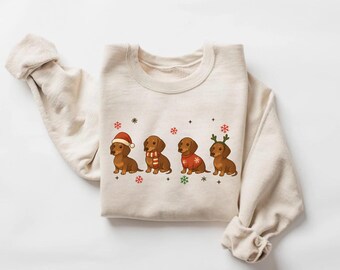 Dachshund Christmas Sweatshirt, Wiener Dog Holiday Shirt, Cute Sausage Dog Xmas Sweatshirt, Funny Christmas Dog Lover Gift Tee