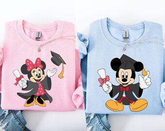 Mickey and Minnie Graduation T-shirt and Sweatshirt, Cute Disney Design, Kids Graduation Outfit, Mickey and Minnie Mouse Graduation Gift
