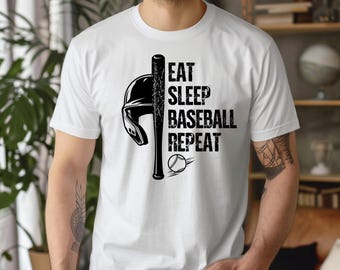Eat Sleep Baseball Repeat Logo T-Shirt and Sweatshirt, Baseball Logo Outfit, Unisex Top For Baseball Lovers
