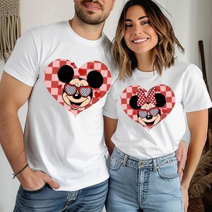 Custom Disney Mickey and Minnie Heart Shirt, Gift for Couple Matching Disney Tee,  Valentines Day Gift
