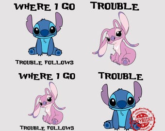 Where I Go Trouble Follows PNG logo, Stitch Trouble Logo PNG, Digital Item, Instant Download