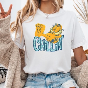 Garfield Cat Chilling Graphic T-Shirt and Sweatshirt, Funny Cat Lover Tee, Lazy Cat Design. Gift For Cat Mom