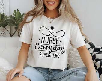 Camiseta y sudadera con el logotipo de superhéroe de Nurse Everyday, atuendo unisex, atuendo para la escuela de enfermería, regalo para la semana de la enfermería
