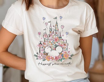 Happiest Place on Earth Tee, Magic Kingdom Shirt, Magical World Tee, Enchanted Kingdom Shirt, Disney Castle Floral Tee, Disney World Tee