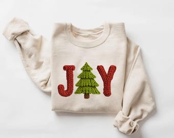 Christmas Faux Yarn Joy Design, Christmas T-Shirt and Sweatshirt, Xmas Gift, Christmas Tree, Christmas Gift for Family