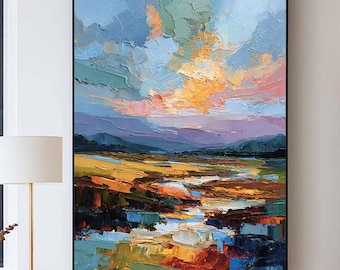 Original Hand Painted Abstract Oil Painting,Textured Palette Knife Landscape Art