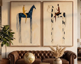Hand-Painted Oil Painting: Abstract Rider Horse, Wabi Sabi Canvas Wall Art