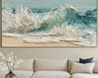 Blue Ocean Seascape Painting,3D Sea Textured Canvas Art