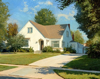 Custom Oil House Portrait Painting from Photo, Hand-Painted Home Art Canvas