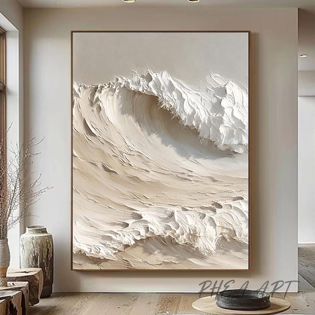Huge 3D Beige Textured Oil Painting:ocean Waves Acrylic Canvas Art - Etsy
