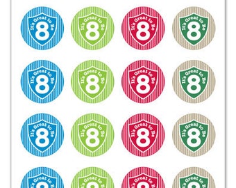 Its Great To Be 8 (shield & stripe design) - 1 inch Graphic Rounds in Printable 5x7 Collage Sheet