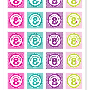 Its Great To Be 8 (flower design) - 1x1 inch Graphic Squares in Printable 5x7 Collage Sheet