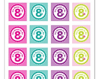 Its Great To Be 8 (flower design) - 1x1 inch Graphic Squares in Printable 5x7 Collage Sheet