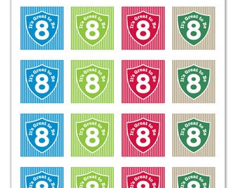 Its Great To Be 8 (shield & stripe design) - 1x1 inch Graphic Squares in Printable 5x7 Collage Sheet