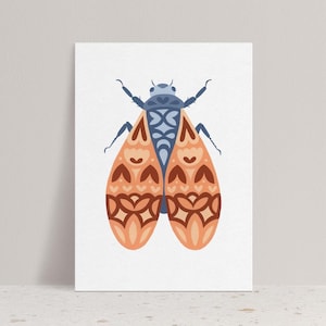 Cicada No.1 - Fine Art Print Geometric Patterned Insect, Modern Nature Art, Nordic Bug Wall Decor 8x10 Vertical