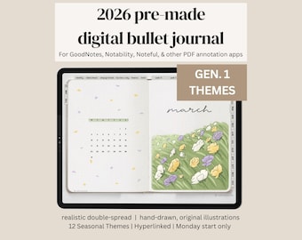 2026 Premade Realistic Digital Journal, Dated 2026 Planner, Hand Drawn Original Illustrations, Digital Bullet Journal, iPad Planner