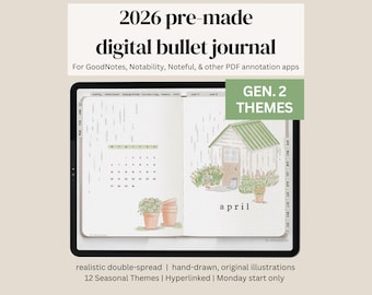 2026 Premade Realistic Digital Journal, Hand Drawn Original Illustrated Themes, Digital Bullet Journal, iPad Planner, Dated 2026 Planner