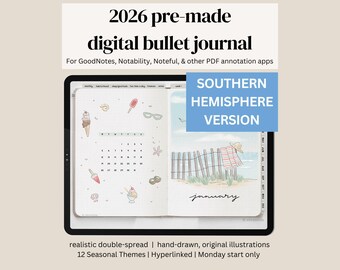 2026 Premade Realistic Digital Journal, Seasonal Journal, Hand Drawn Original Themes, iPad Planner, Southern Hemisphere Digital Journal