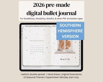 2026 Premade Realistic Digital Journal, Seasonal Journal, Hand Drawn Original Themes, iPad Planner, Southern Hemisphere Digital Journal