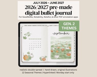 2026/2027 Midyear Digital Journal, Premade Dated Digital Journal, Realistic Planner, Hand Drawn Original Illustrated Themes, iPad Planner