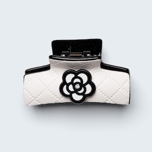 Quilted Camellia Hair Claw Clip: Elegant French Style, Faux Leather