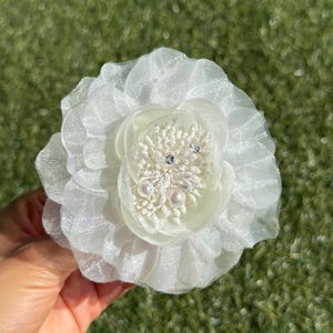 Soft Ruffled Organza Flower Brooch with Sparkle Core