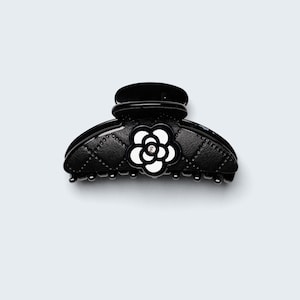 Quilted Camellia Hair Claw Clip: Elegant Faux Leather French Style