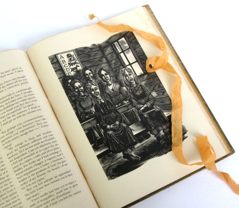 JANE EYRE Livre de Charlotte Bronte / 1943 ANTIQUE Edition / Illustré de gravures sur bois de Fritz Eichenberg / Old Jane Eyre Book image 6