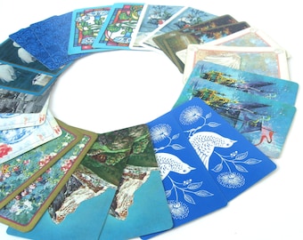 Blue Playing Card Lot, Blue Floral Trade Cards, Blue Wedding Cards, Ornithology cards, Botanical Print Playing Cards, Aqua Floral Prints