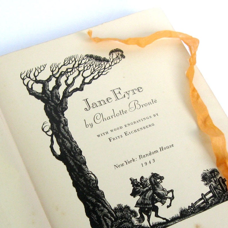 JANE EYRE Livre de Charlotte Bronte / 1943 ANTIQUE Edition / Illustré de gravures sur bois de Fritz Eichenberg / Old Jane Eyre Book image 2