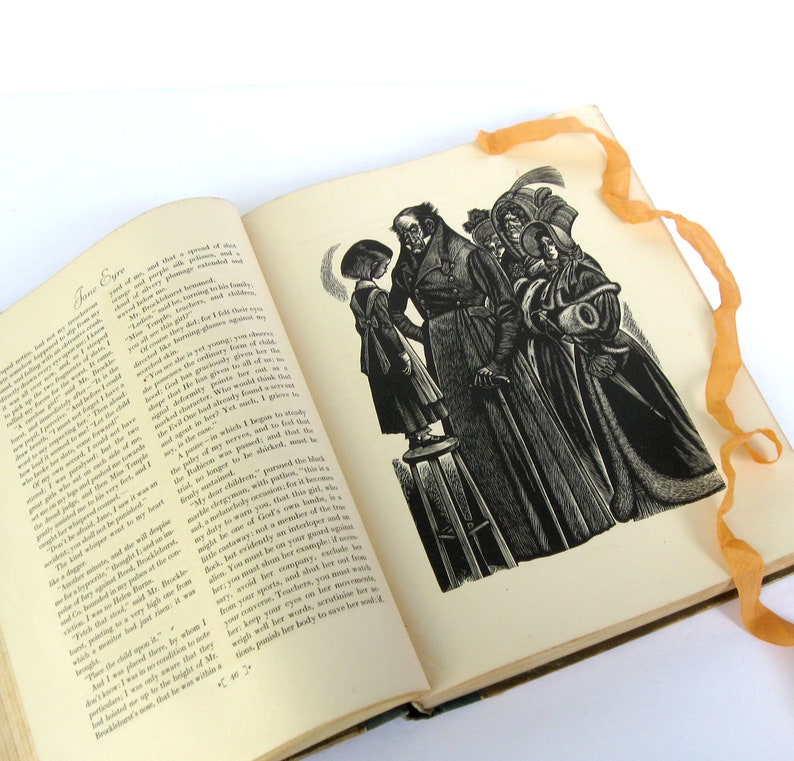 JANE EYRE Livre de Charlotte Bronte / 1943 ANTIQUE Edition / Illustré de gravures sur bois de Fritz Eichenberg / Old Jane Eyre Book image 8