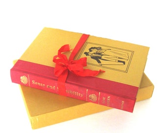 Sense and Sensibility by Jane Austen, The Heritage Press Boxed Edition, Vintage Book,  Mustard and Red Book Decor