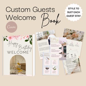 Custom Birthday Guest Vacation Welcome Book Editable Canva Template Airbnb Printable Info Binder for Host US Letter PDF Party Weekend Guide